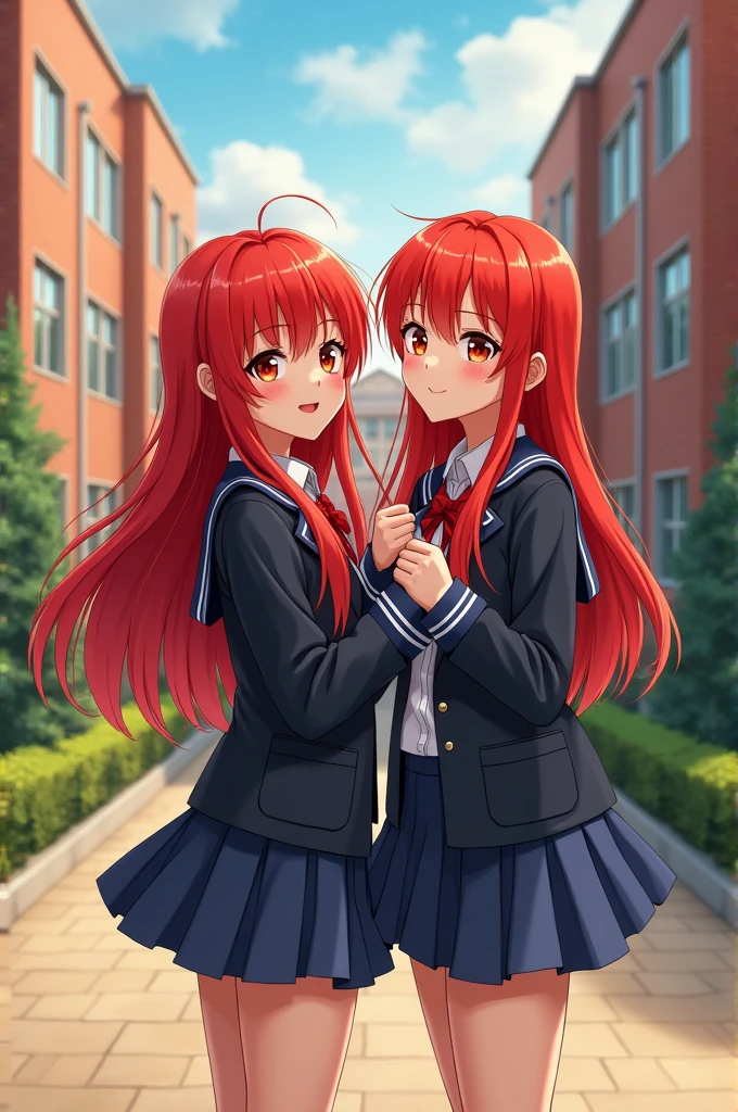 Red haired girl with her red haired friend at school 