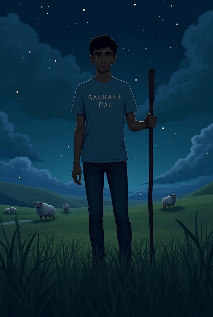 Mera t shirt me Mera nam saurabh pal likha ho hath me lathi sir me safa bada ho Hari ghas night jugnu Tare tim time rahe hai aur sheep car Rahi ho age 18 year