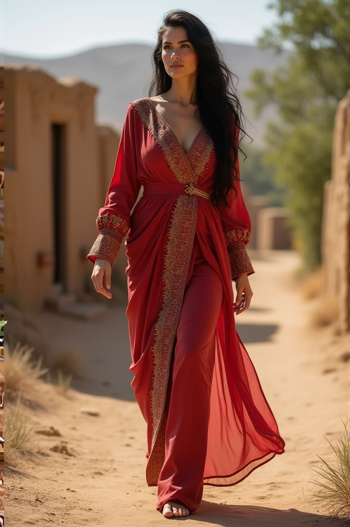 Beautiful, Arab woman, curvy hourglass body,
Walking in village