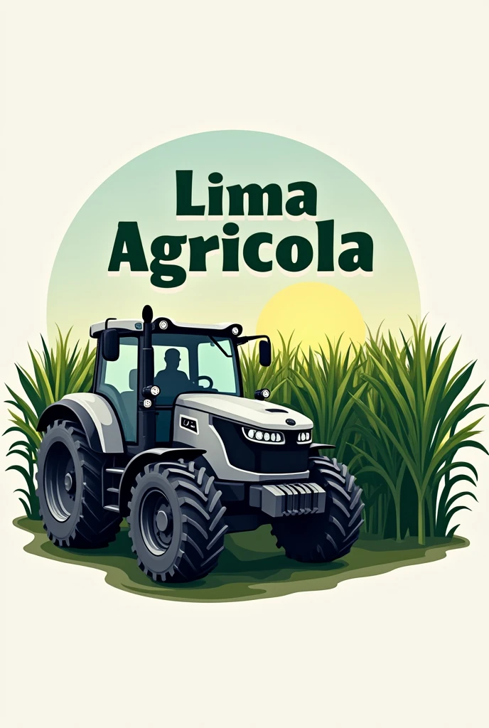I need a logo for my agricultural services company that contains a tractor and sugarcane plantation with the Lima Agricola logo