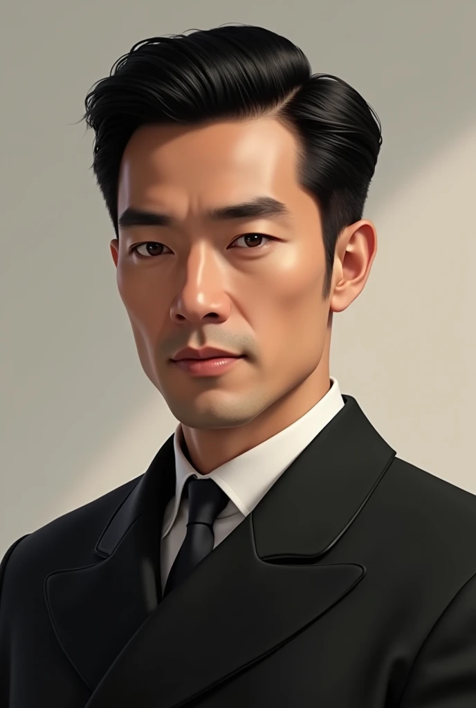 Man in Suit、Oriental and long-haired、Realistic and castle background