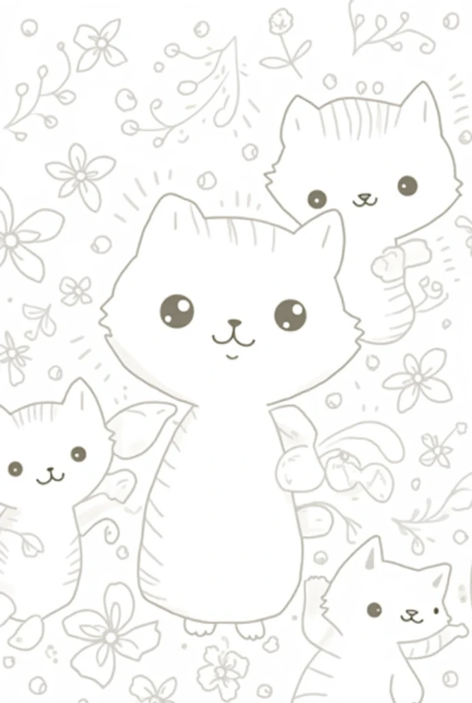 Simple doodle with a hint of cats, flower and anything cute, without color, full a page.