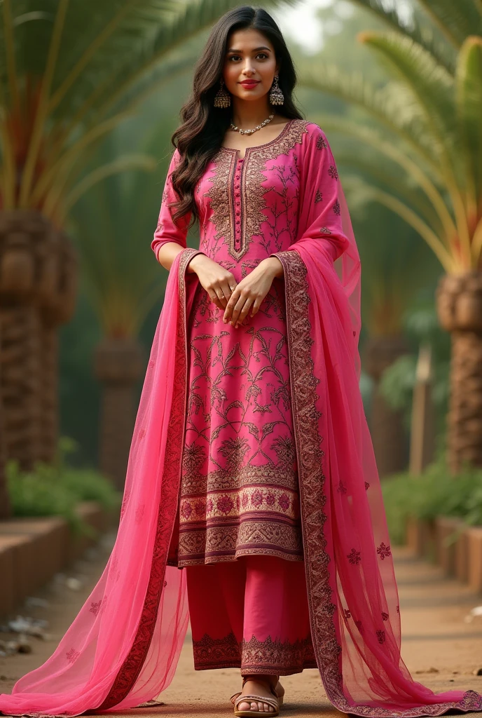 vazro pink kurti on maroon printed design and matching pajama and shawl