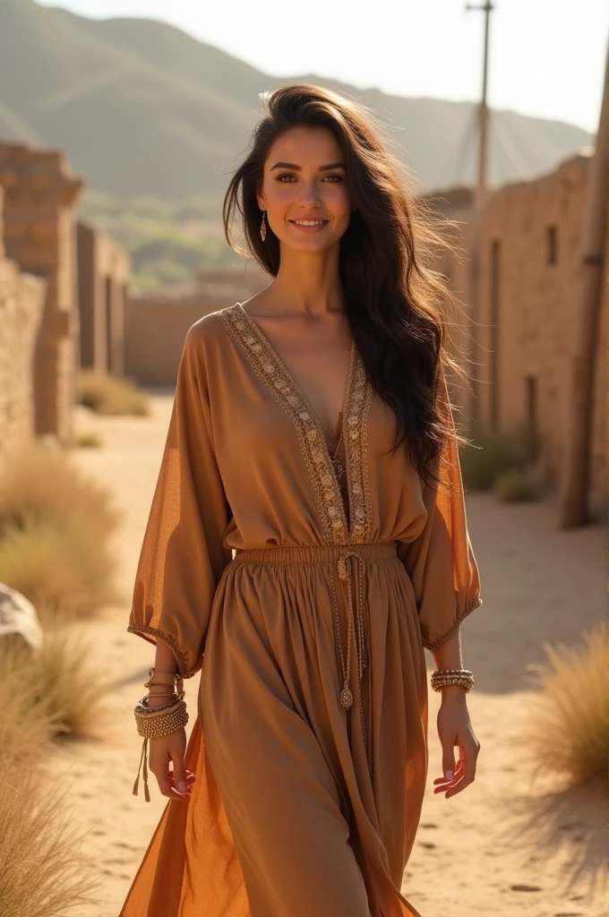 Beautiful smile, Arab girl ,curvy hourglass body,
Walking in village