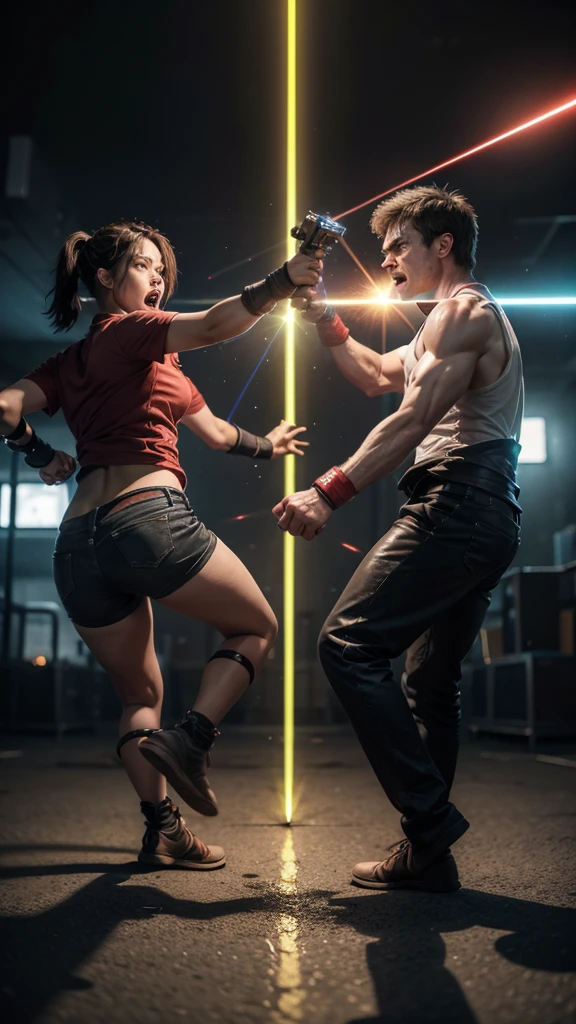 Two angry mutants fighting to earn lots of money, one shoots a laser beam and one has 6 arms