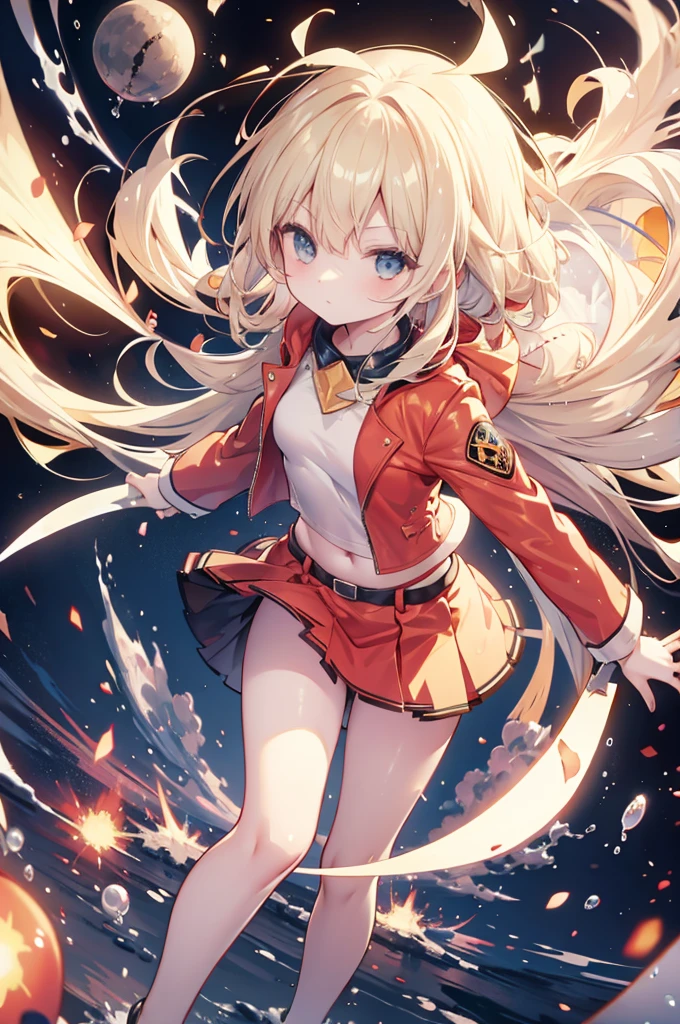 girl, ayanami_azurlane, long_hair, ponytail, bangs, headgear, hair_between_eyes, sidelocks, hair_ornament, blush, blonde_hair, orange_eyes, breasts, red_eyes, casual ouftif, oversized hoodie, white hoodie, bare legs, neutral expression