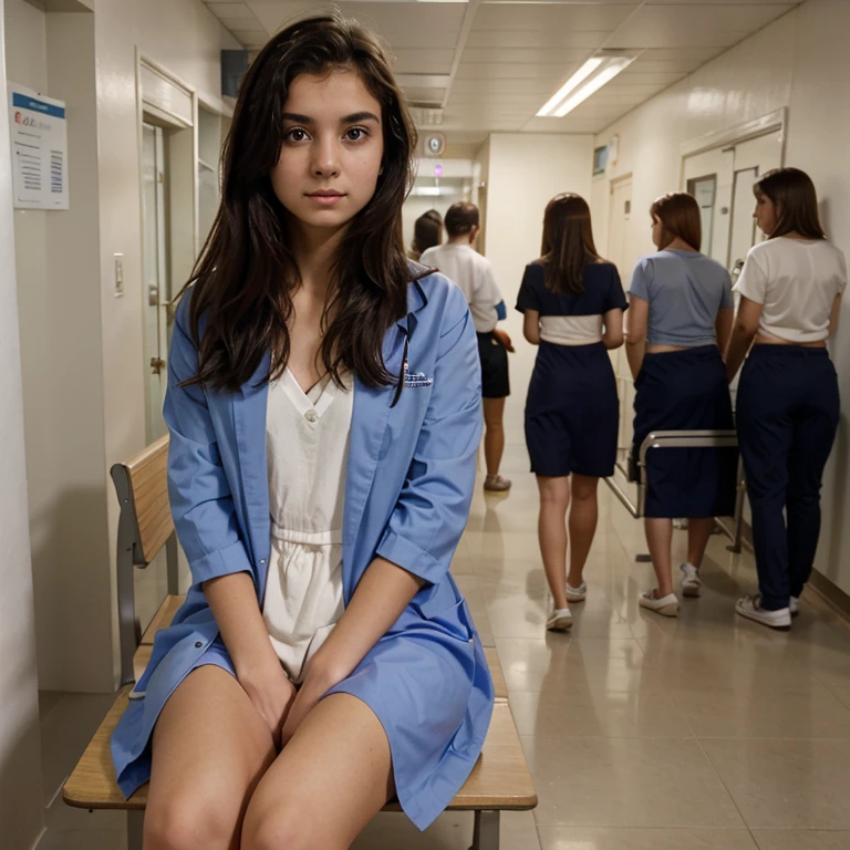 An 18-year-old girl sat on a bench in the corridor,In the distance, a doctor walked out of the operating room.,What are you talking about?