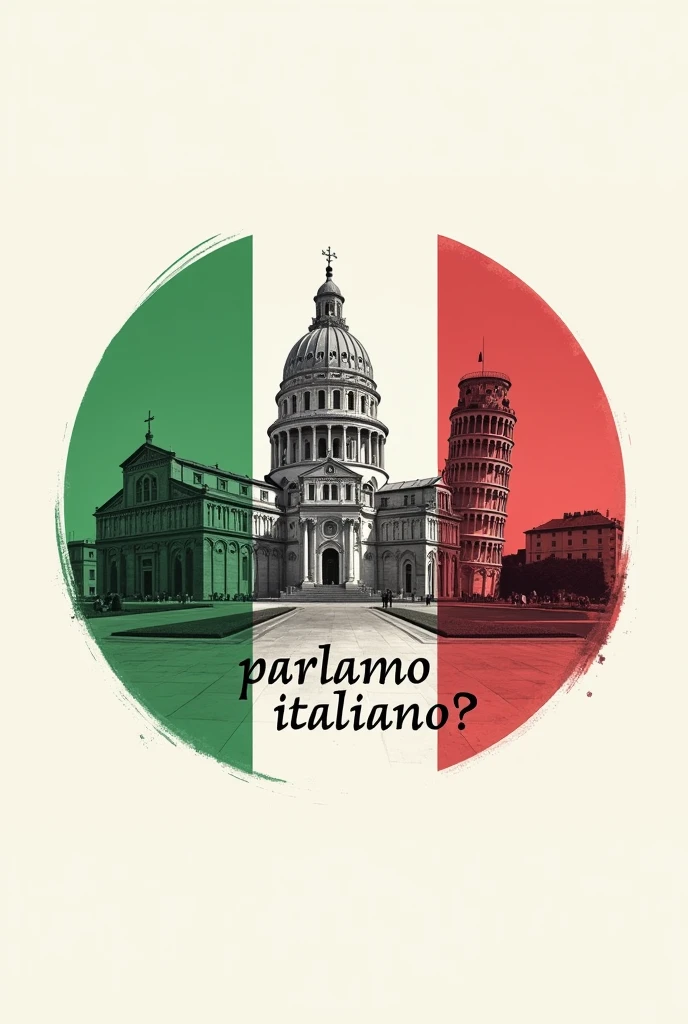 An image with dimensions for a WhatsApp group profile: the Italian flag and a monument with the clear phrase "parliamo italiano?"