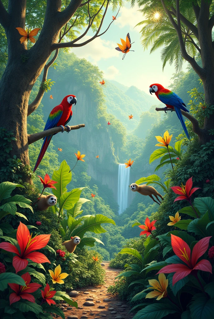 Create an image with the fauna and flora of Costa Rica
