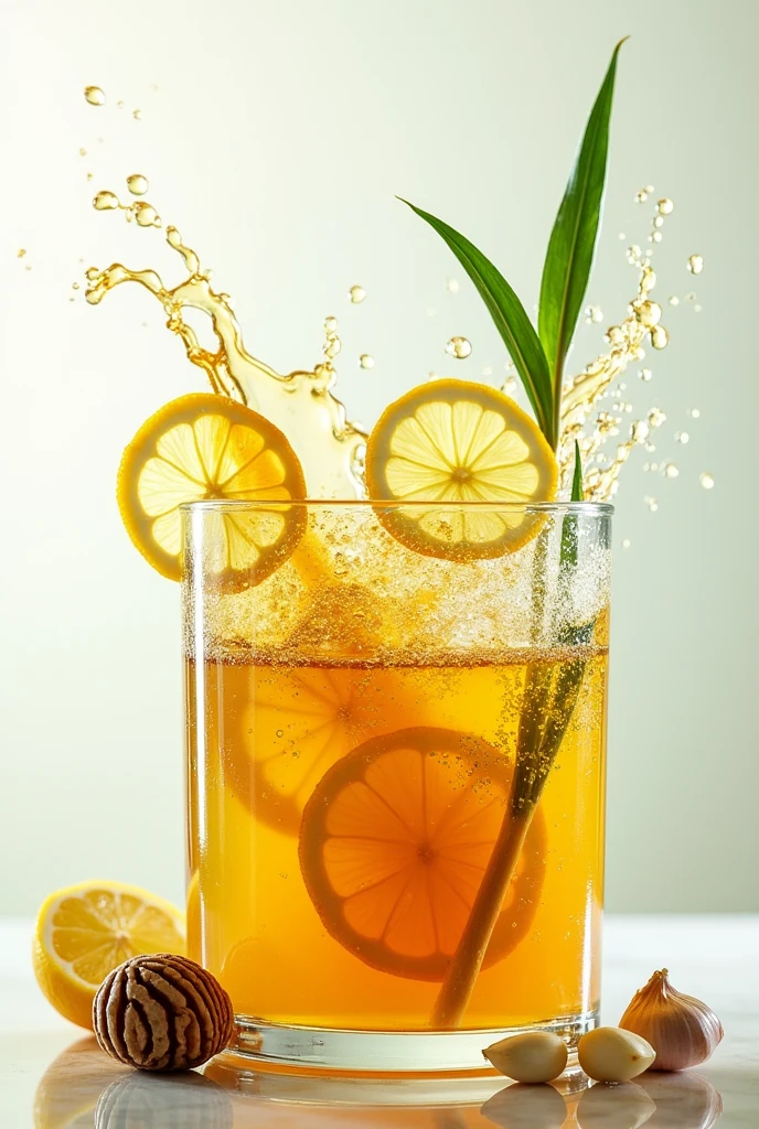 Ginger, Lemon grass, Lemon, Honey, Apple Cider Vinegar & Garlic splash jus advertisement