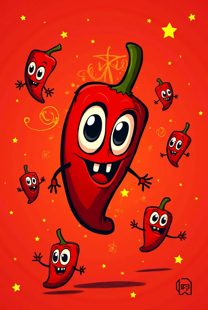I want a "doodle art" style design, with a red background and small drawings of the Chapulin Colorado's chipote chillon