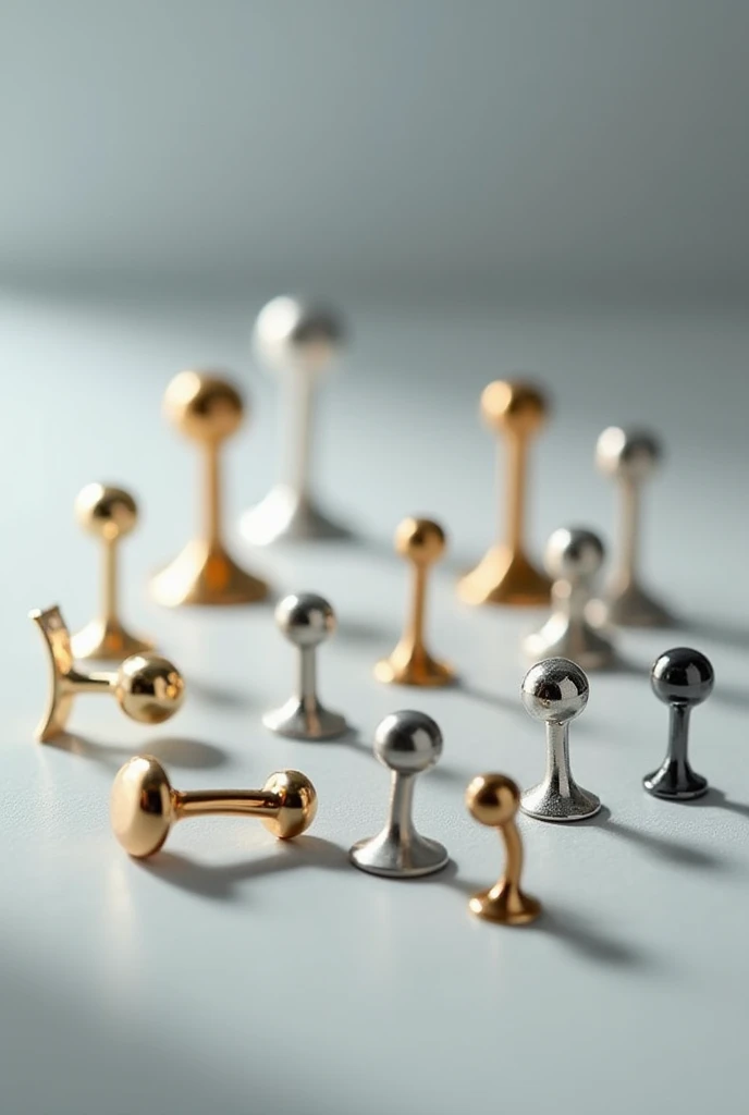 Professional image of various types of piercings on a table