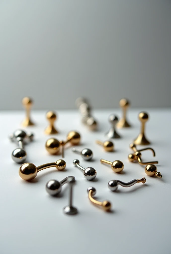 Professional image of various types of piercings on a table