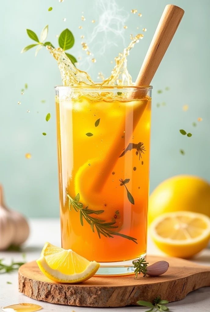 Ginger, Lemon grass, Lemon, Honey, Apple Cider Vinegar & Garlic splash jus advertisement