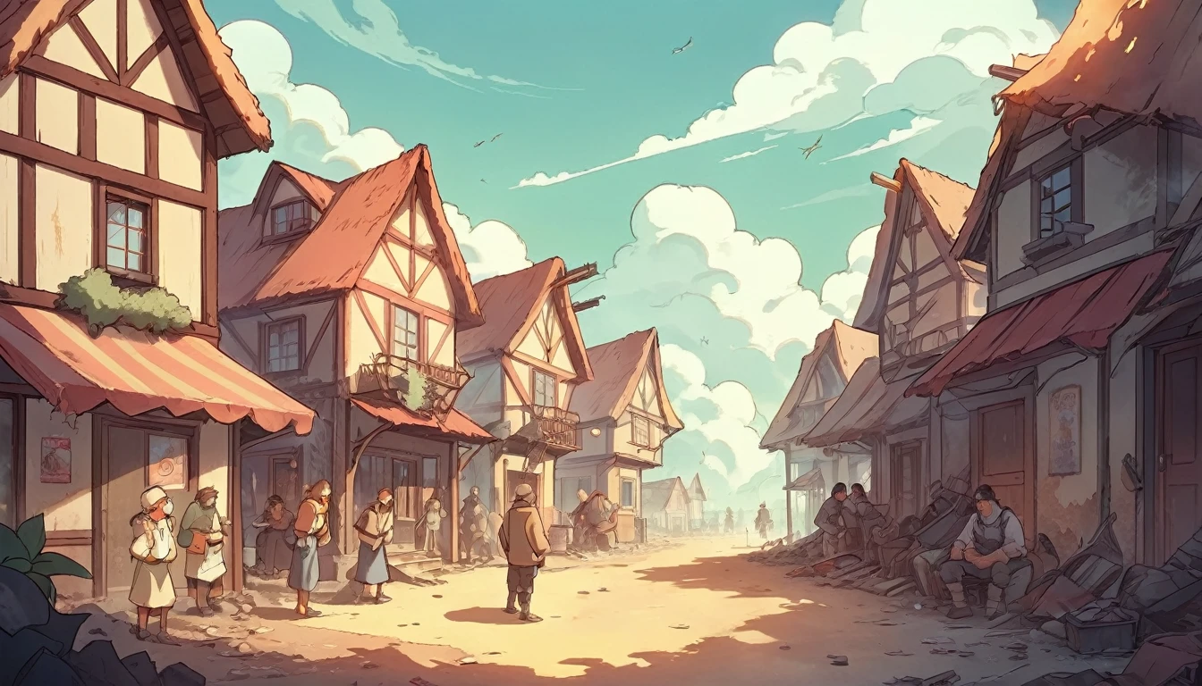 dramatic apocalyptic town (in fire and smoke), ((suffering people)), highly detailed, photorealistic, cinematic lighting, 16k, masterpiece,Photorealistic