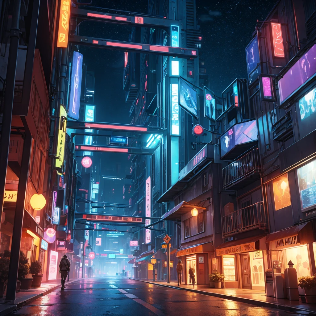 make a background scene of a futuristic street at night