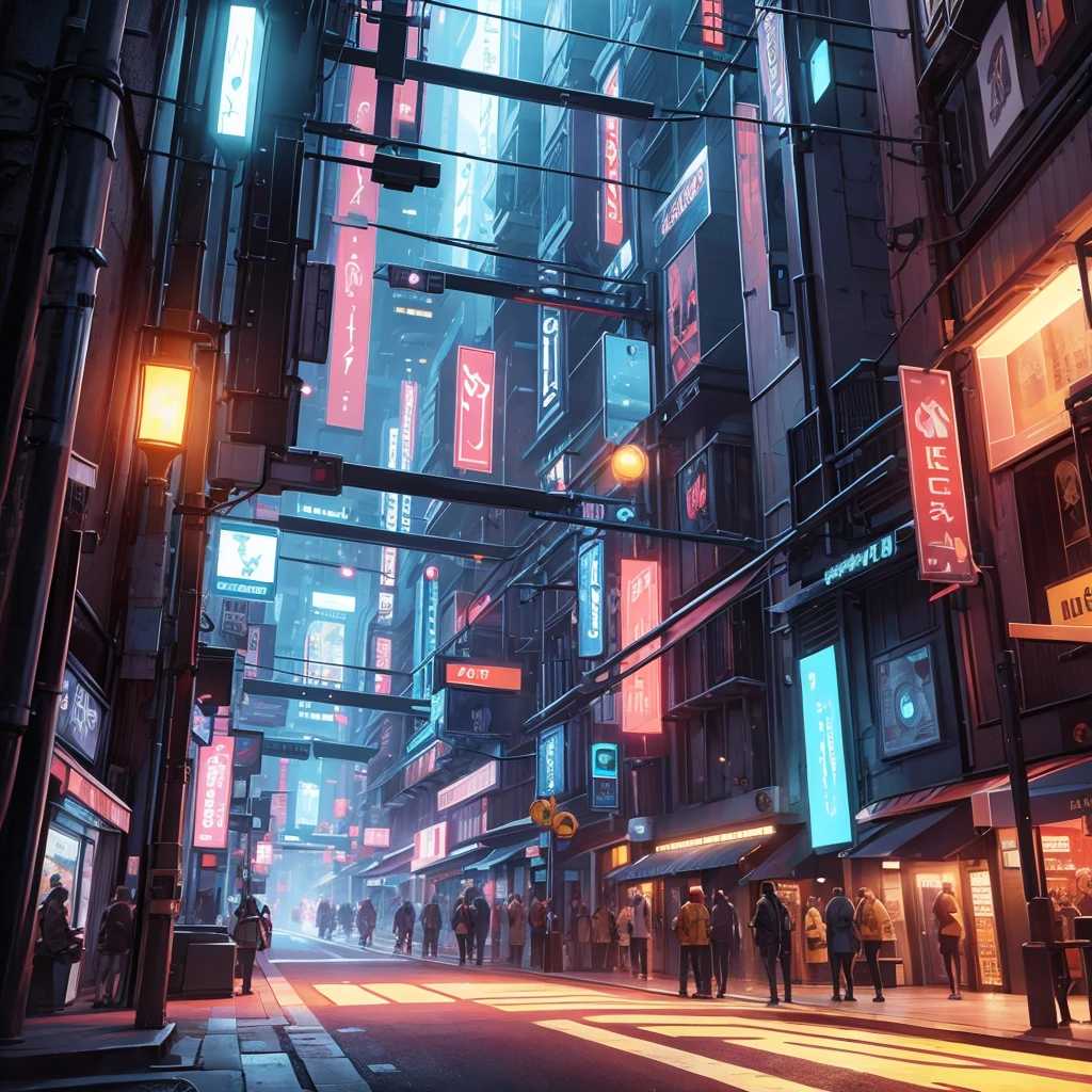 make a background scene of a futuristic street at night