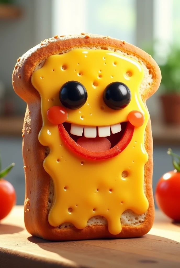 Cheese bread with a friendly face

