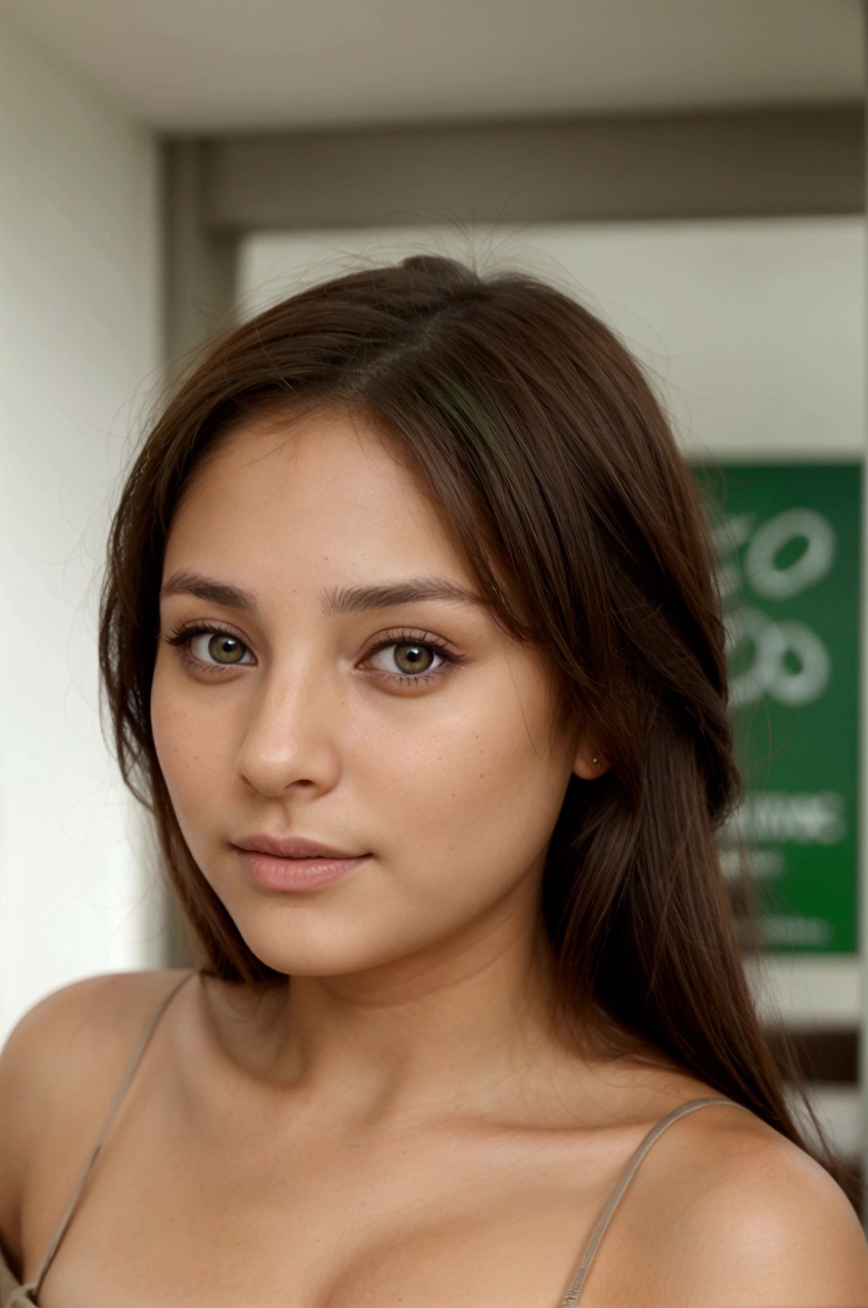 une latina, brune , yeux verts, mignonne
