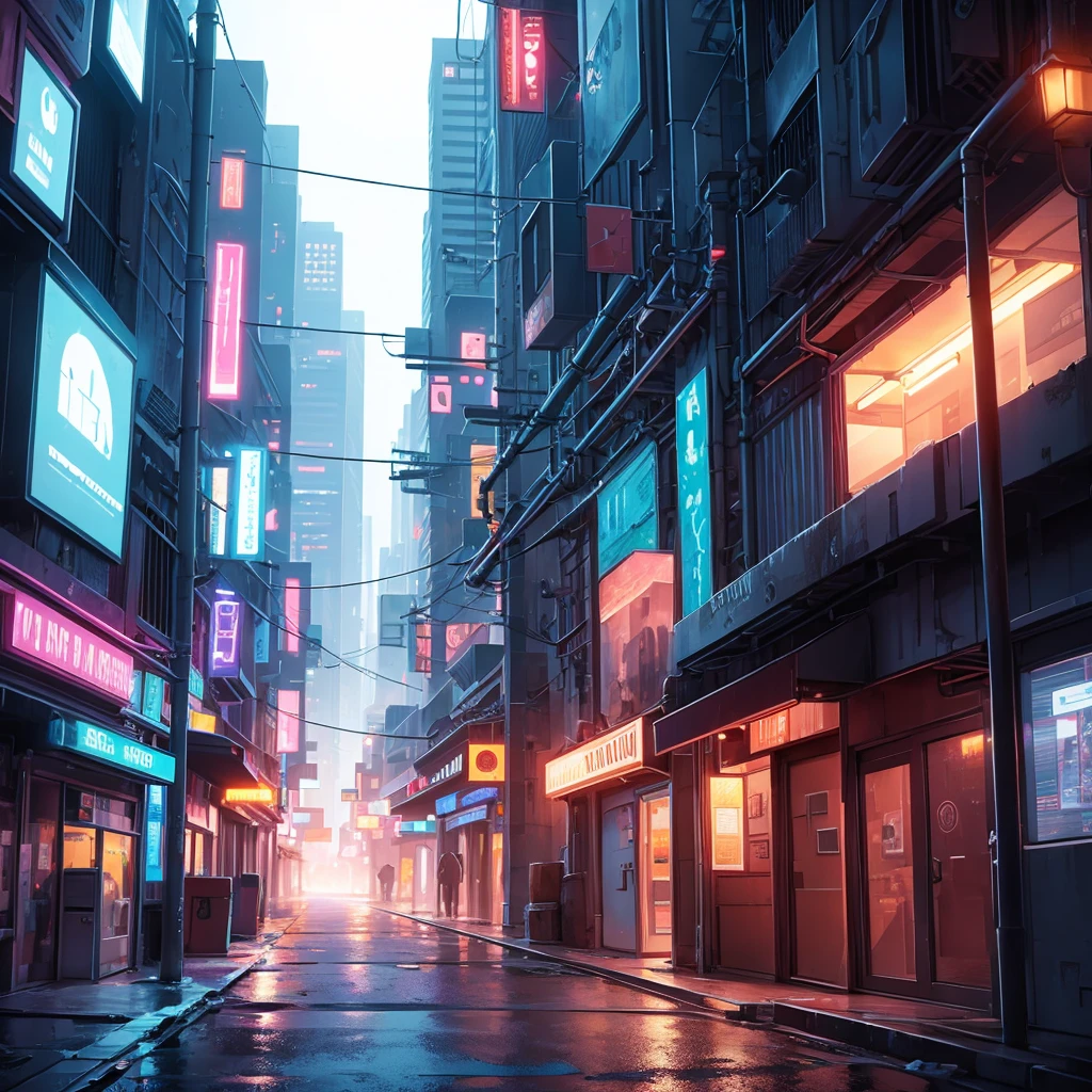 make a background scene of a futuristic deserted street at night