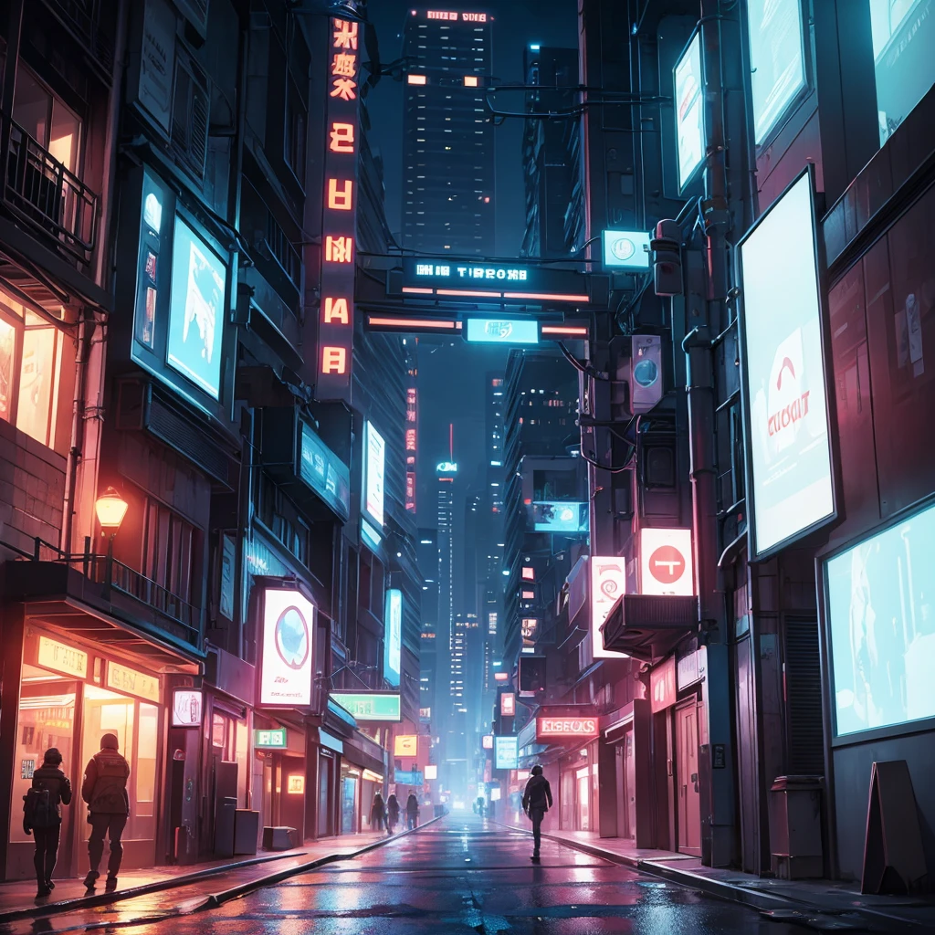 make a background scene of a futuristic deserted street at night