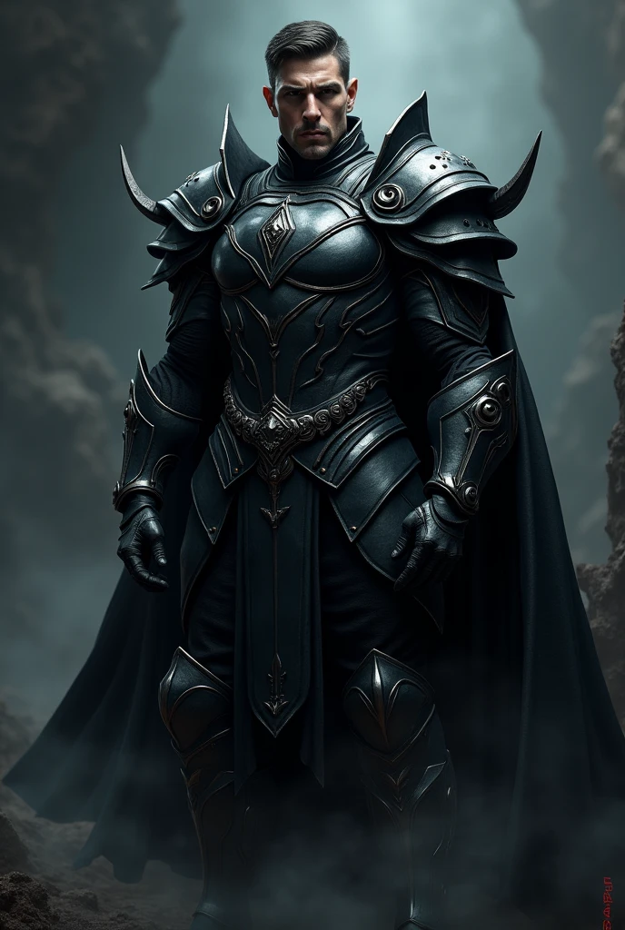 a warrior Paladin wearing black armor, muscular male figure standing alone, dramatic lighting, With dark power around you, dark moody atmosphere, highly detailed, cinematic, epic, concept art style