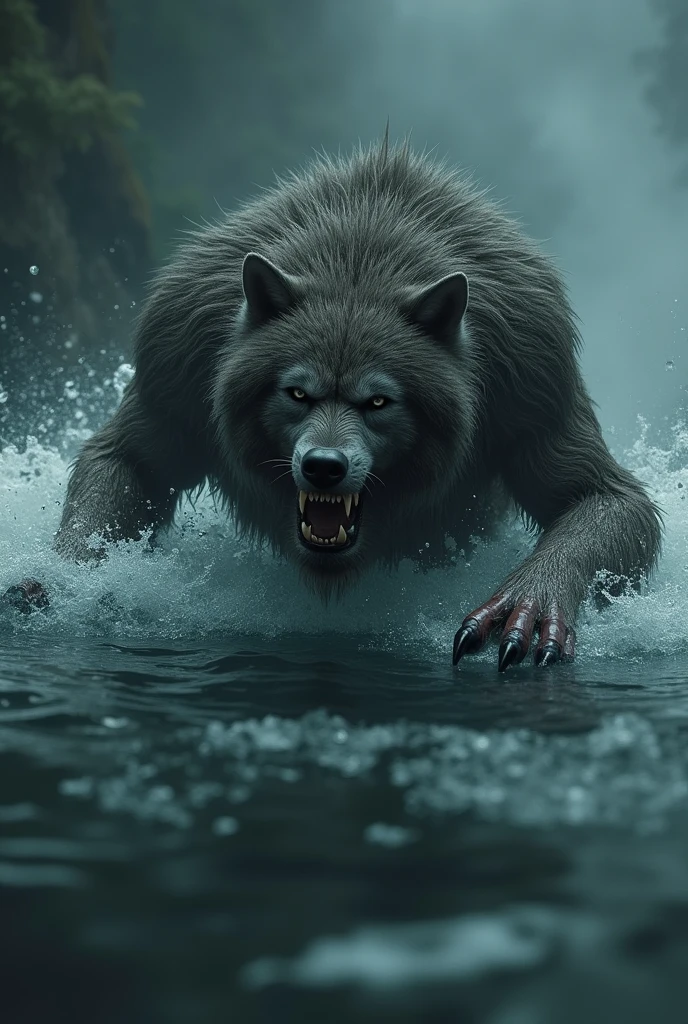 ((best quality)), ((masterpiece)), (detailed), hombre lobo nadando