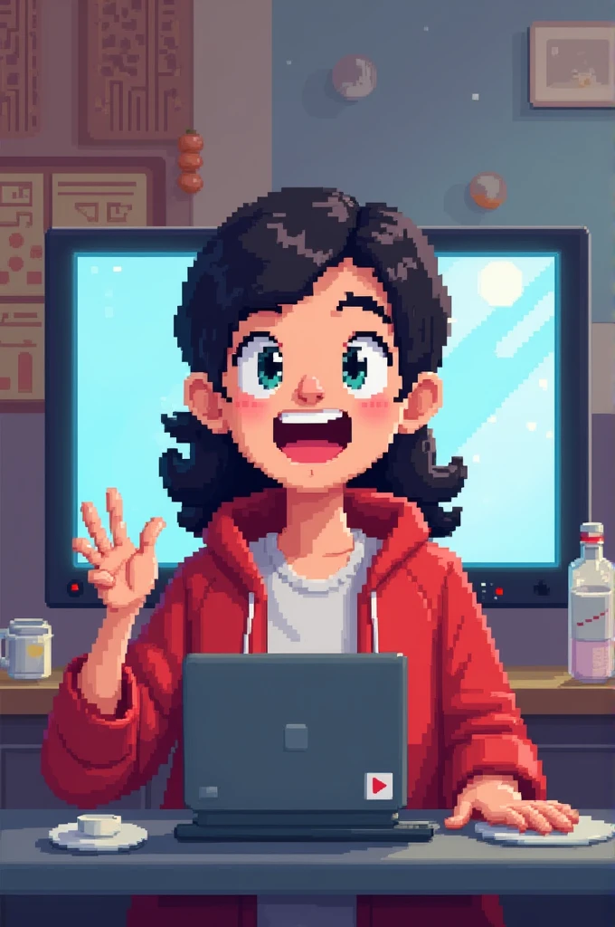 Create a 2D youtuber without painting details man pixel art style has to be in pixel art style