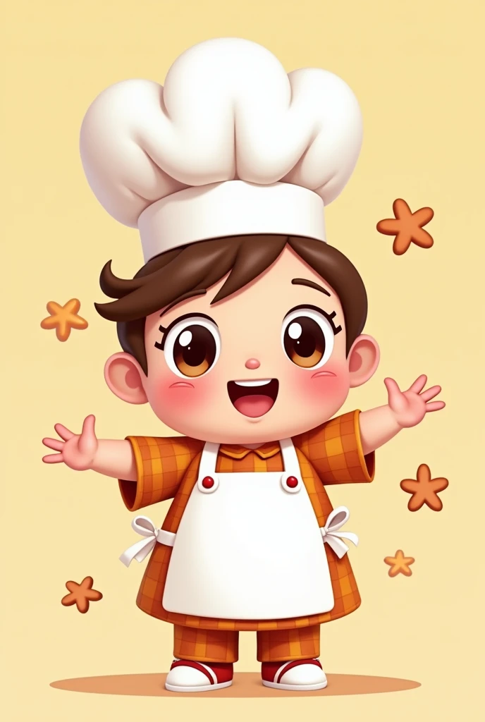 a cute and animated cook character with a neutral background for a tik tok profile picture