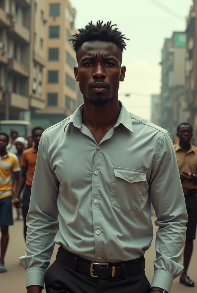 A young nigeria man going to his work ask machinek in sterss of Lagos 