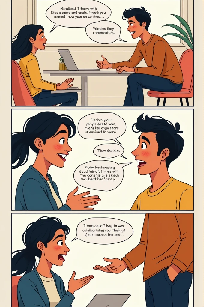 a comic with lines from at least 2 characters, on the definition of collaboration 