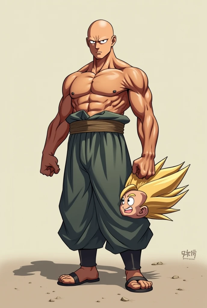 An image of Saitama with Goku's head in his hand