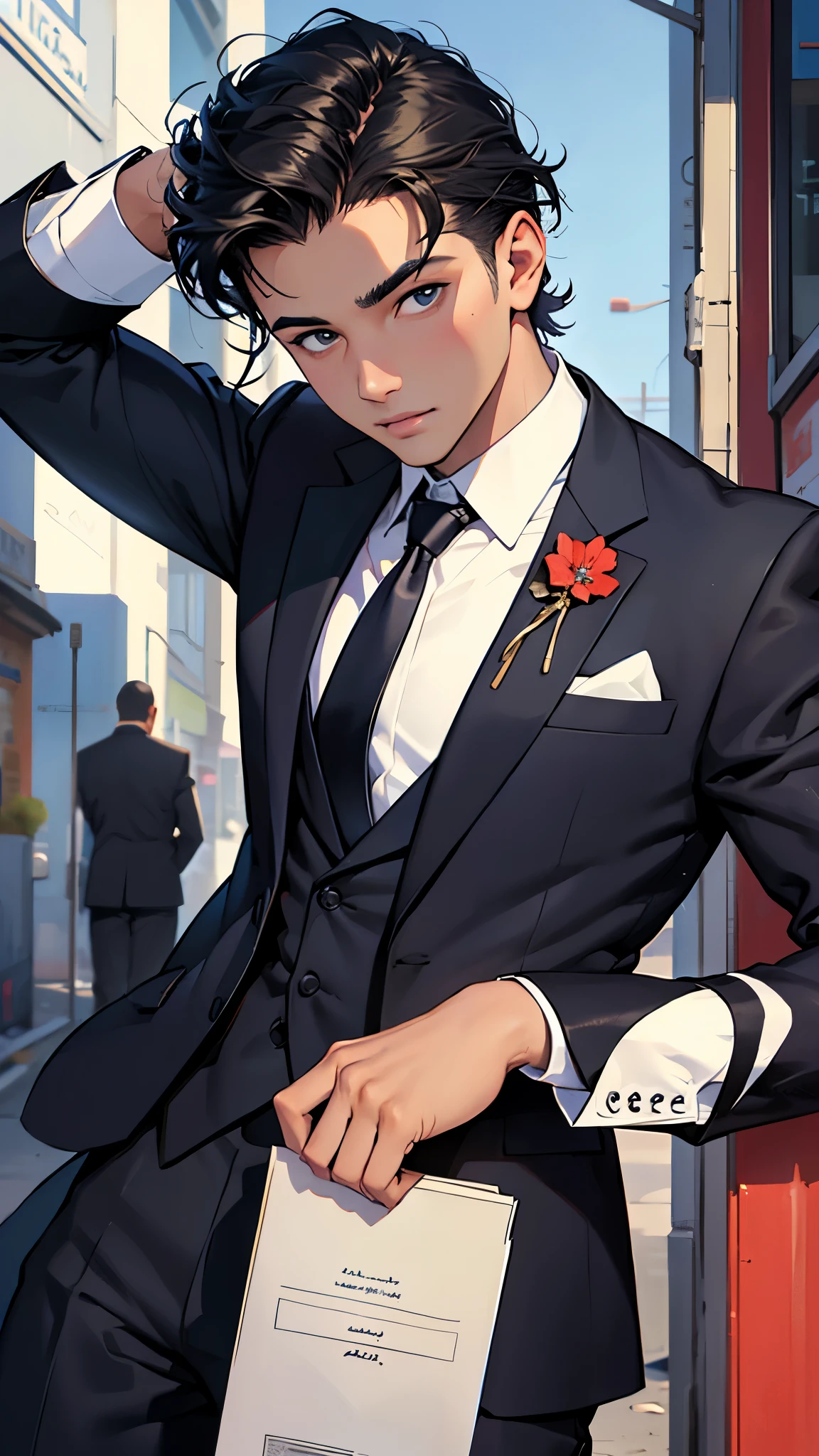 There is a man in a suit and tie posing for a photo., around 19 years, taken in the early 2020s, Riyad Cassim, 18 years, mohamed chahín, Tommy , youngster, , perfect face and boy, taken in the late 2000s