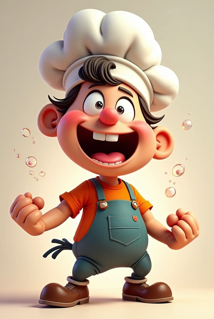 a very animated and pumped up cook character with a neutral background for a tik tok profile picture
