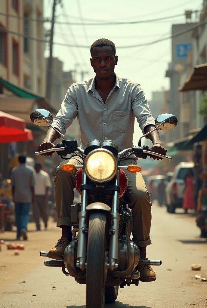 A young nigeria man going to his work ask machinek in the sterss of Lagos with his machinek clutch 