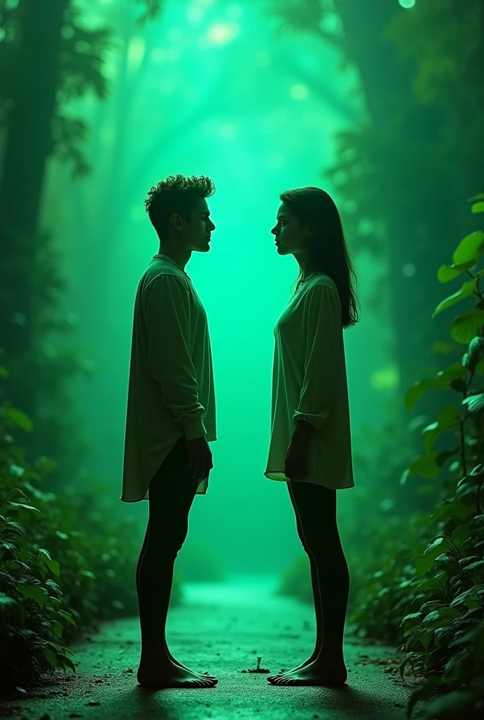 Two person Switch her body, the image is in green