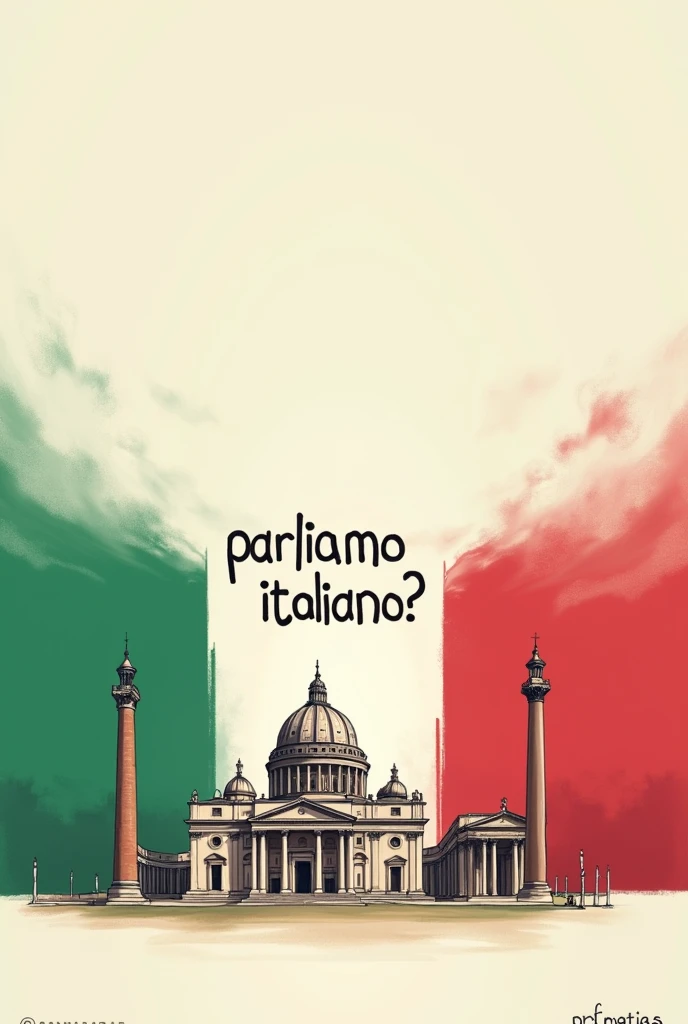 An image with dimensions for a WhatsApp group profile: the Italian flag and a monument with the clear phrase "parliamo italiano?" also add with a different font "Prof. Matias".