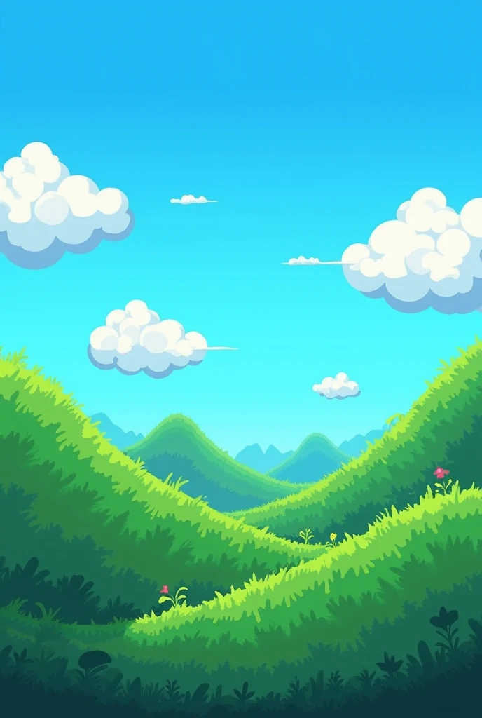A mario bros style background with grass and clouds