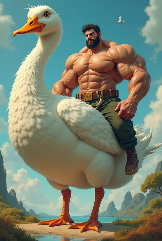 Muscular chida atop a giant duck