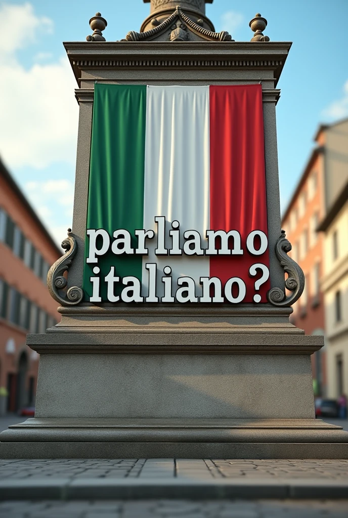 the Italian flag and a monument with the clear phrase "parliamo italiano?" also add with a different font "Prof. Matias".
