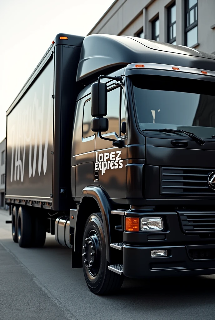 Super realistic black VAN truck with writing on the body: "LOPEZ EXPRESS" 