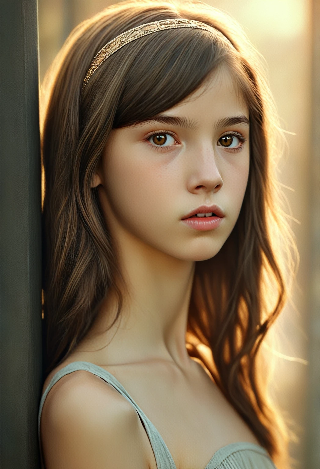 (Cinematic photo:1.3) From (Thigh-length photos:1.3),(skinny:1.3) Beautiful 12 year old girl, (complex brown hair), highly detailed skin texture, realistic texture кожи, looks straight into the camera, (looks at the viewer) ), pout, , Shine, Dramatic, Dreamy, pastelный цветочный сад, elegant, strange, gentle, Highly detailed, difficult, UHD Digital Photography, Fantasy theme, skinny shoulders, Photo to the knees , beautiful young girl, big, Beautiful body, высокодеталFromированный снимок в полный рост, Dreamy, pastel, watercolor, strange, gentle, detailed hair band, высокодеталFromированная текстура, realistic texture, digital painting, highly detailed photo, (art deco: 1 .хFromоралFromм:1.3),(Classic realotm:1.3),(Fujifilm Superia:1.3),, golden hour light,