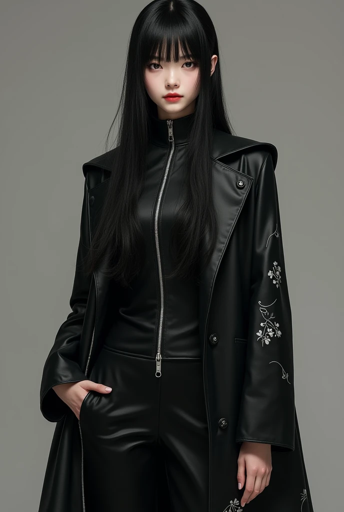 Zhu Zhuqing is 178 cm tall., is one of the tallest female characters in the Shrek Seven Devils group.. She has long black hair and deep black eyes., create a charming and mysterious beauty. With attractive appearance and strong charisma, She always attracts the attention of everyone around her..
Về trang phục, Zhu Zhuqing usually wears the Shrek Seven Devils uniform – a black suit with white floral patterns.. The highlight of this outfit is the long black coat with a white zipper in the middle., create a strong and individual beauty for her.