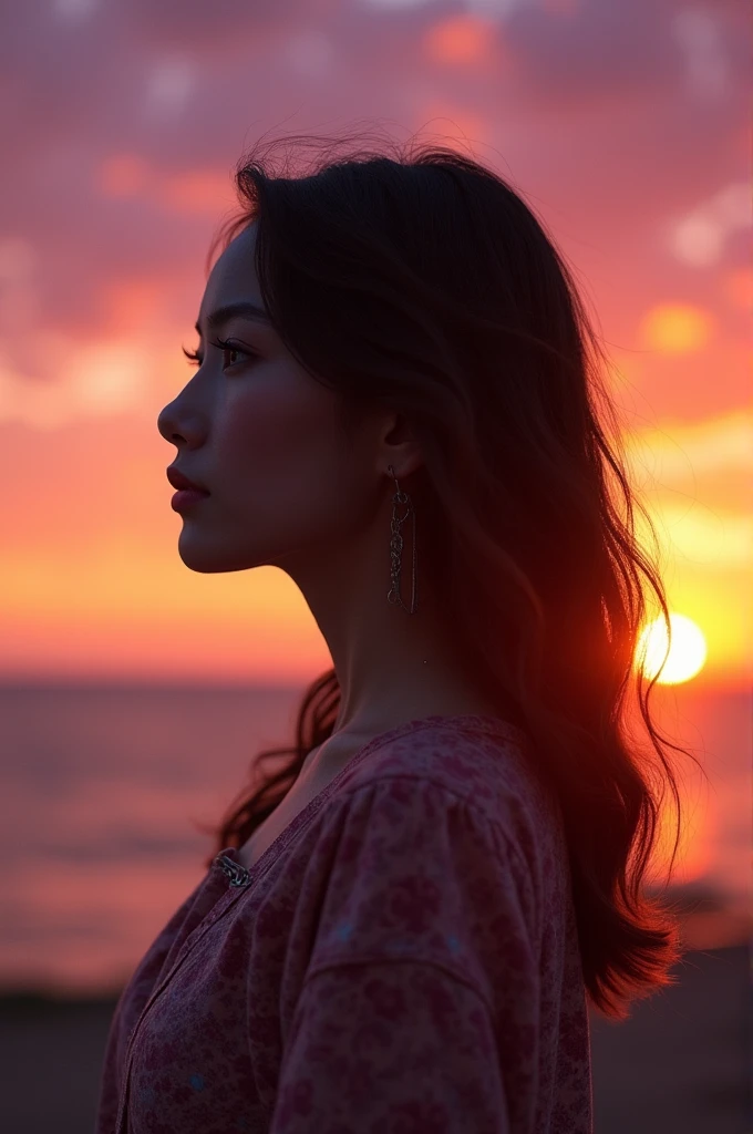 create a picture, where you can see a sunset in the background So a purple yellow, orange sky, slightly pale. The name Lena is in the foreground, this should be a profile picture and maybe something in the background. Think of something here. It should look nicer so that everything matches in color