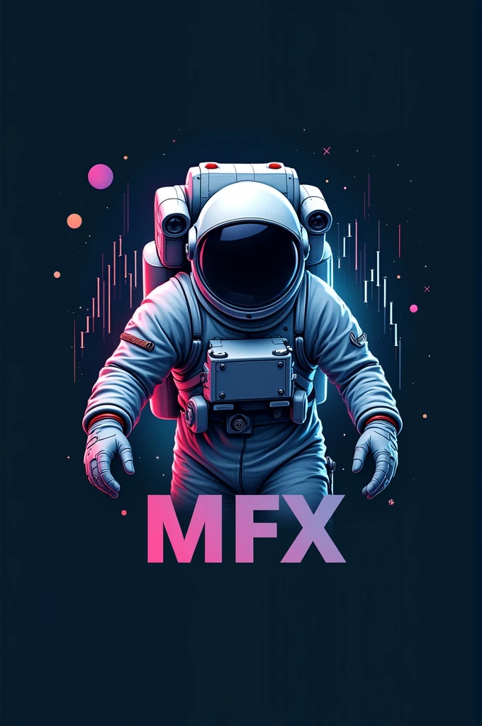 Create a logo for a company focused on the forex industry, used finance charts and also using an astronaut along with the name MFX.