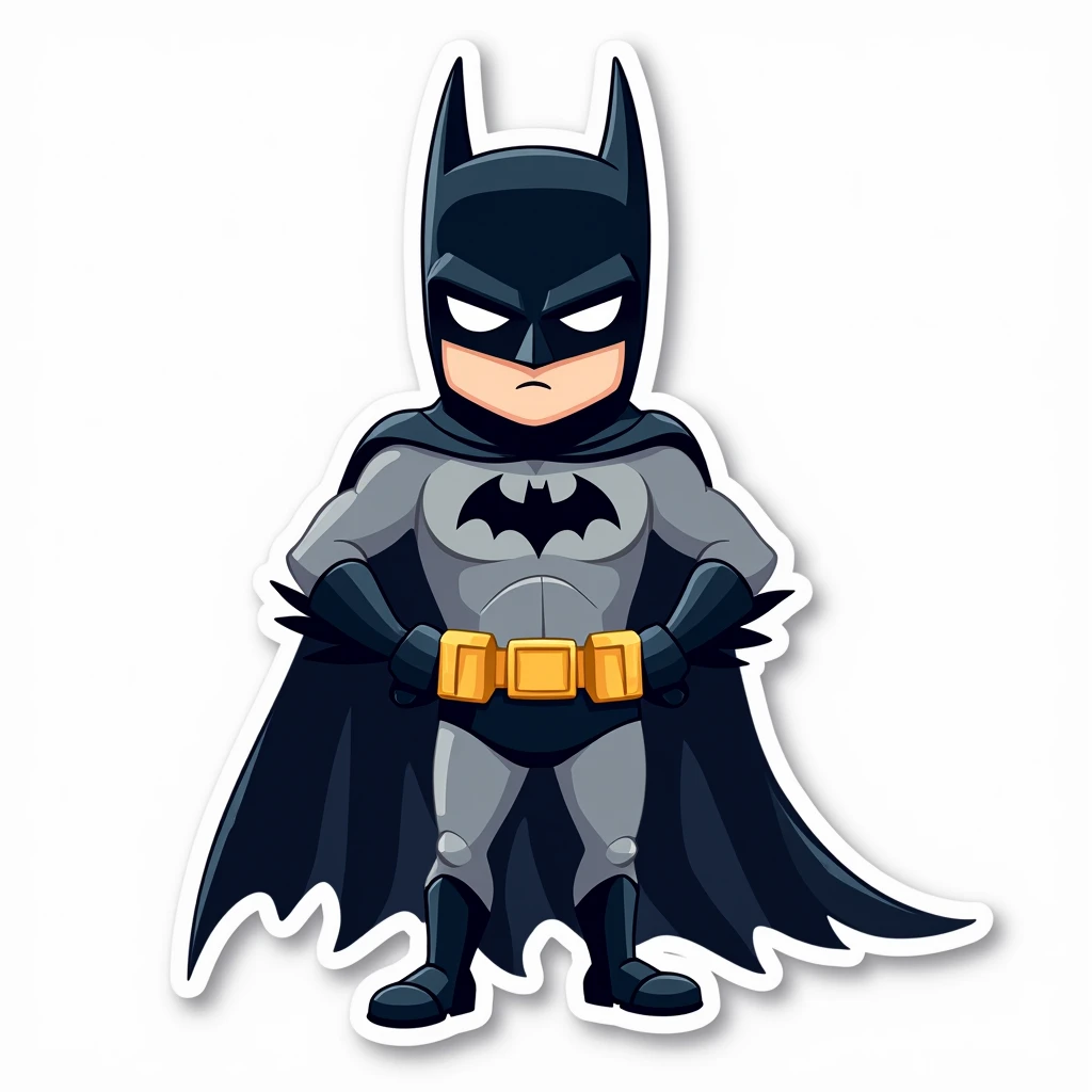 Batman , Sticker, Lovely, Cool Colors, Pixar, Contour, Vector, White Background, Detailed