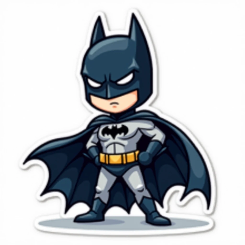 Batman , Sticker, Lovely, Cool Colors, Pixar, Contour, Vector, White Background, Detailed