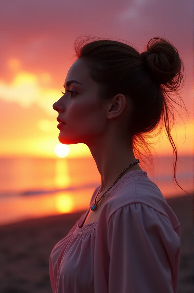create a picture, where you can see a sunset in the background So a purple yellow, orange sky, slightly pale. The name Lena is in the foreground, this should be a profile picture and maybe something in the background. Think of something here. It should look nicer so that everything matches in color