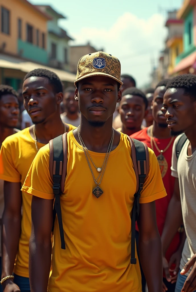 A young nigeria man with cap with his friends
