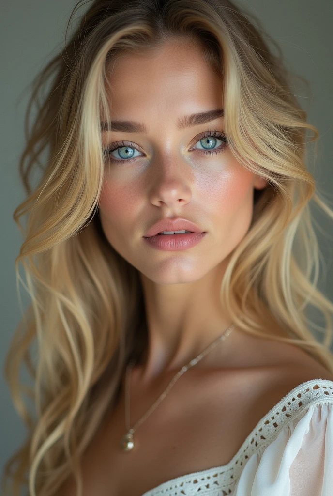 Beautiful blonde girl , face view , blue eye 